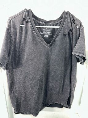 torrid Washed Black Distressed V-Neck Short Sleeve Tee